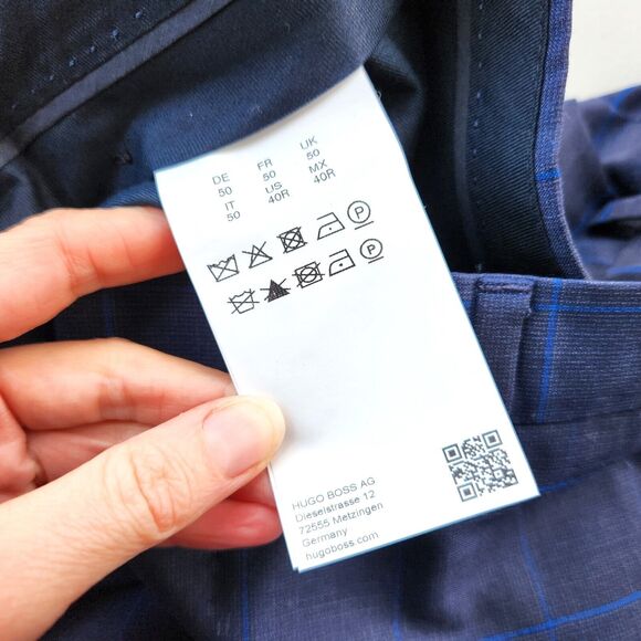 Boss Hugo Men's Dark Blue Check Printed Wool Slim-Fit Dress Pants Size 34x32 - Picture 4 of 5